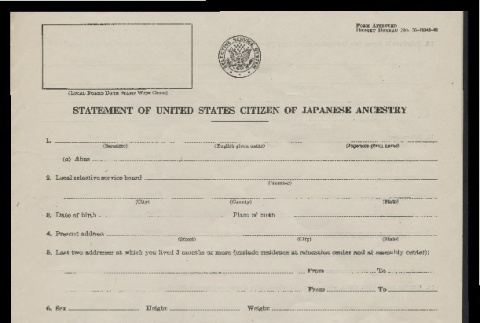 Statement of United States citizen of Japanese ancestry, Form DSS 304A (ddr-csujad-55-184)