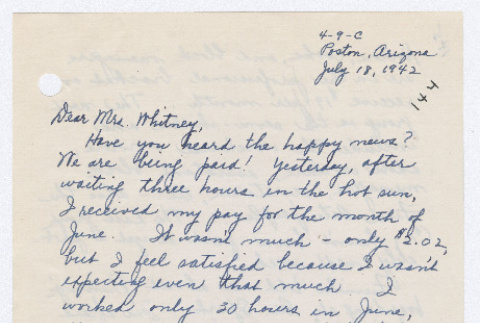 [ Letter to Mrs. Whitney from Louise Fukuda | July 18, 1942 ] (ddr-janm-22-31)