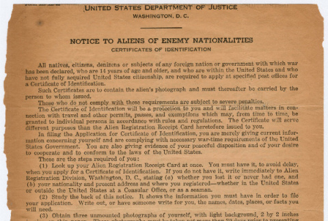 Notice to Aliens of Enemy Nationalities (ddr-densho-352-164)