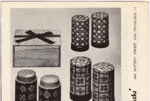 Flyer for salt and pepper shakers and matchbooks (ddr-densho-424-217)