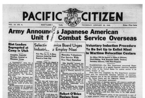 The Pacific Citizen, Vol. 16 No. 4 (January 28, 1943) (ddr-pc-15-4)