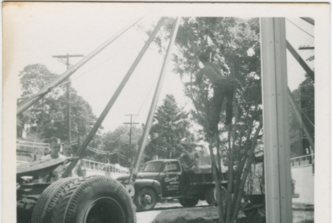 Trucks delivering trees at the Neptune Storage project (ddr-densho-377-111)