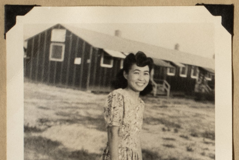 Masaye outside barracks (ddr-densho-542-546)