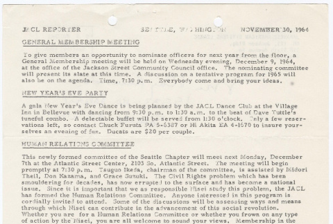 Seattle Chapter, JACL Reporter, November 30, 1964 (ddr-sjacl-1-67)