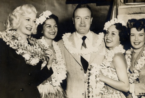 Bob Hope and Dolores Hope arriving in Hawai'i (ddr-njpa-1-568)