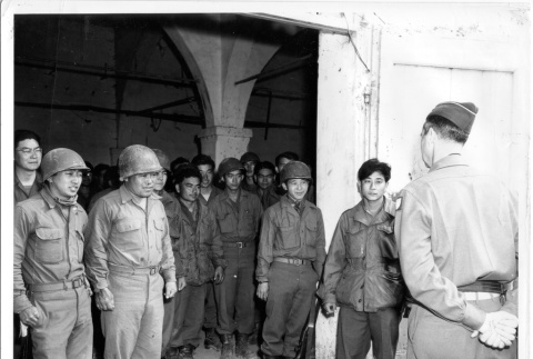 Nisei soldiers meeting with General Clark (ddr-densho-114-117)