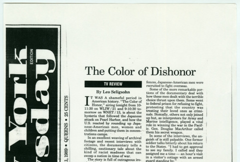 New York Newsday review of The Color of Honor (ddr-densho-1007-1478)