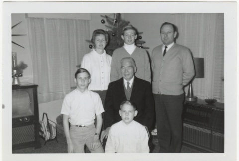 Group photo in front of Christmas tree (ddr-densho-333-60)