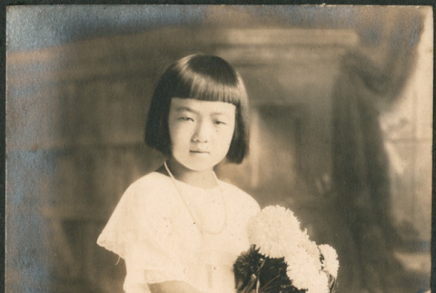Portrait of girl with flowers (ddr-densho-293-39)