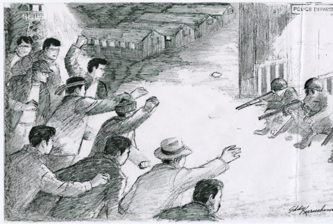 Sketch of Manzanar riot (ddr-densho-122-772)