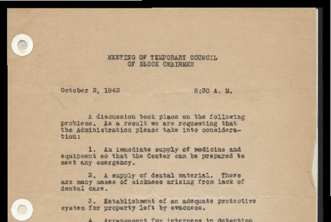 Minutes from the Heart Mountain Block Chairmen meeting, October 2, 1942 (ddr-csujad-55-286)
