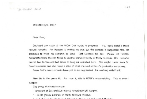 Letter from [Frank] Chin to Paul [Tsuneishi], December 23, 1997 (ddr-csujad-24-178)