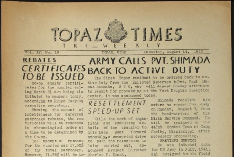 Topaz Times Vol. IV No. 19 (August 14, 1943) (ddr-densho-142-199)