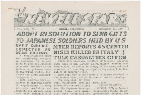 The Newell Star, Vol. I, No. 30 (September 21, 1944) (ddr-densho-284-36)