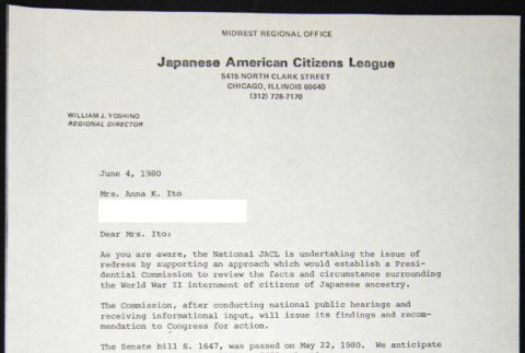 Letter to Anna Ito from William Yoshino (ddr-chijacl-1-477)