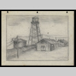 Pencil drawing of Poston water tower and barracks (ddr-csujad-55-1890)