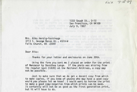 Letter from Clifford I. Uyeda to Aiko HerzigYoshinaga, January 11, 1988 (ddr-csujad-24-38)