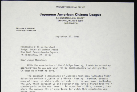 Letter to William Marutani from Bill Yoshino (ddr-chijacl-1-554)