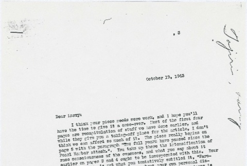 Letter to Larry Tajiri from Margaret Anderson, editor of Common Ground (ddr-densho-338-440)