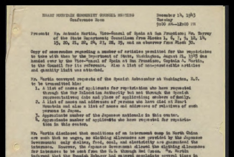 Minutes from the Heart Mountain Community Council meeting, December 14, 1943 (ddr-csujad-55-499)