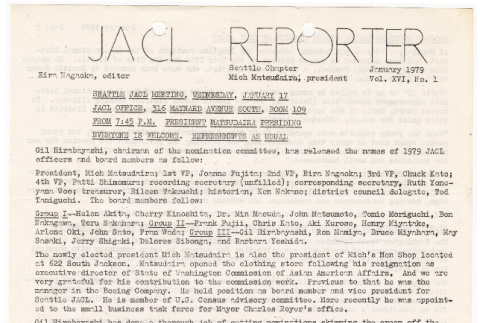 Seattle Chapter, JACL Reporter, Vol. XVI, No. 1, January 1979 (ddr-sjacl-1-275)