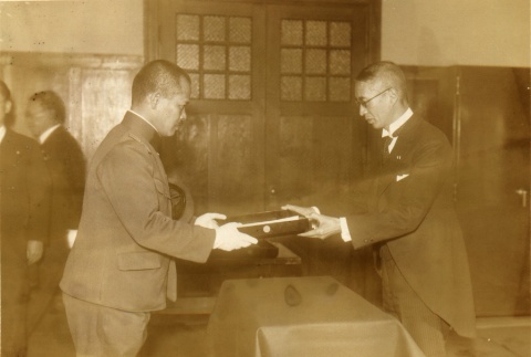 Japanese political leader receiving a document (ddr-njpa-4-2168)