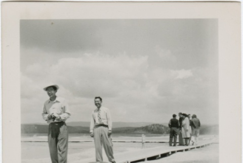 A group at the Fountain Geyser, Yellowstone (ddr-densho-338-299)