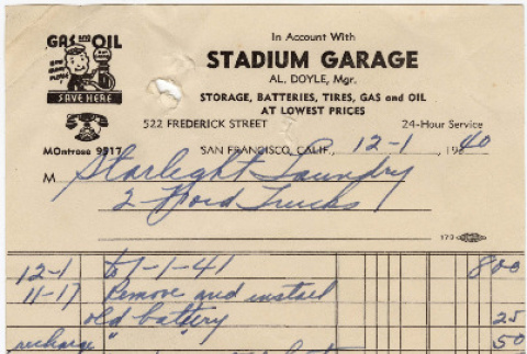 Receipts from Stadium Garage (ddr-densho-423-221)