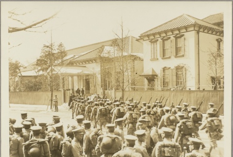 Japanese soldiers lining up outside a building (ddr-njpa-13-1242)