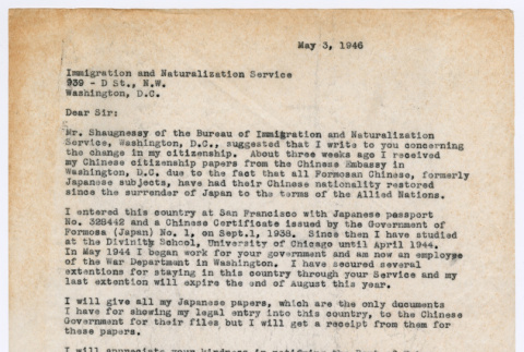 Letter from Ai Chih Tsai to Immigration and Naturalization Service (ddr-densho-446-206)