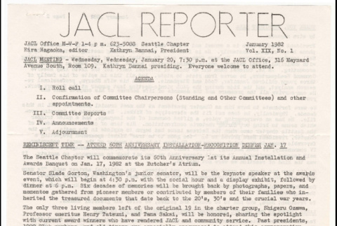 Seattle Chapter, JACL Reporter, Vol. XIX, No. 1, January 1982 (ddr-sjacl-1-305)