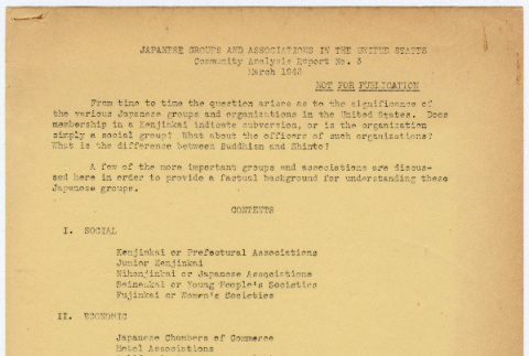 Japanese Groups and Associations in the United States: Community Analysis Report No. 3 March 1943 (ddr-densho-356-1031)