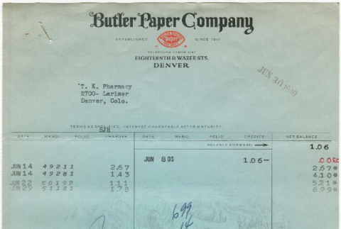 Invoice from Butler Paper Company (ddr-densho-319-495)