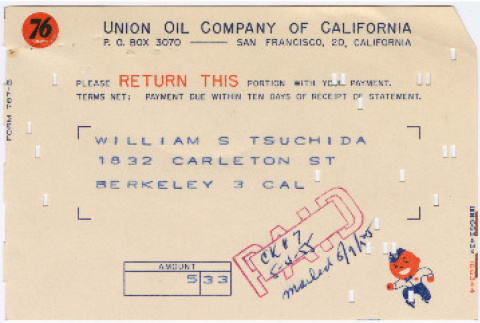 Charge card receipt from Union 76 Oil (ddr-densho-422-424)