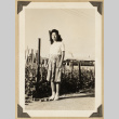 Chiyoko Dote by a garden (ddr-densho-542-516)