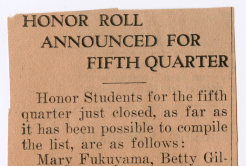 Honor Roll Announced for Fifth Quarter (ddr-densho-483-107)