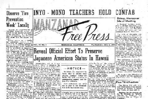 Manzanar Free Press Vol. IV No. 9 (October 6, 1943) (ddr-densho-125-173)