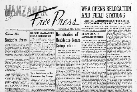 Manzanar Free Press Vol. III No. 14 (February 17, 1943) (ddr-densho-125-105)