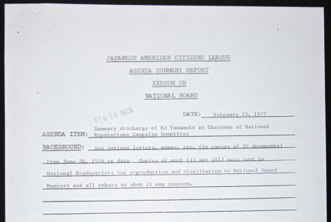 Japanese American Citizens League Agenda Summary Report (ddr-chijacl-1-59)