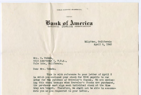 Letter from E. Freitas to Chizu Takeda (ddr-densho-501-249)