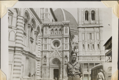 Man outside Duomo in Florence (ddr-densho-466-784)