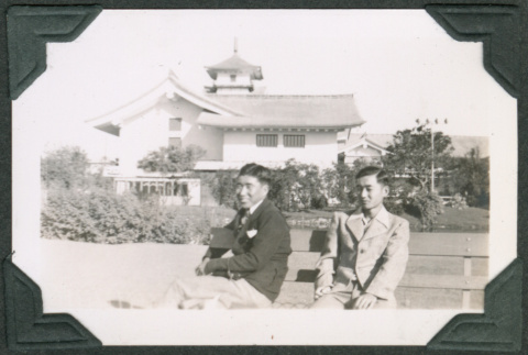 Frank Miwa and friend sitting (ddr-densho-475-518)
