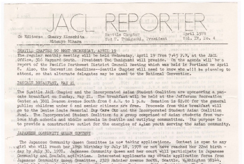 Seattle Chapter, JACL Reporter, Vol. XV, No. 4, April 1978 (ddr-sjacl-1-211)