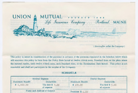 Union Mutual Life Insurance policy (ddr-densho-501-121)