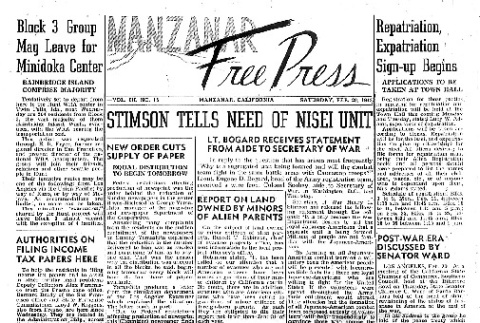 Manzanar Free Press Vol. III No. 15 (February 20, 1943) (ddr-densho-125-106)