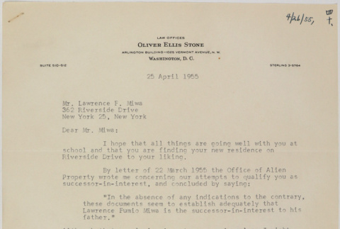 Letter from Oliver Ellis Stone to Lawrence Fumio Miwa (ddr-densho-437-55)