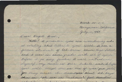 Letter from Bill Taketa to Wagell Brothers, July 11, 1944 (ddr-csujad-55-2342)