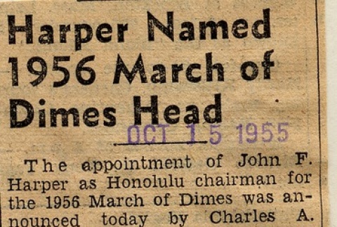 Short article regarding chairman of 1956 Honolulu March of Dimes (ddr-njpa-2-378)