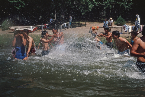 Campers having a water fight in the lake (ddr-densho-336-1589)