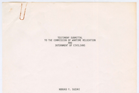 Testimony Submittal of Nobuko Y. Suzuki (ddr-densho-1007-1819)